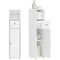 SoBuy Badkommode BZR219, Badezimmerschrank schmal, Toilettenpapierschrank mit Schublade, Badschrank Badkommode mit Papierrollenhalter, Nischenregal