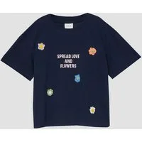 s.Oliver Kurzarmshirt T-Shirt Oversize T-Shirt mit Frontprint und Applikationen