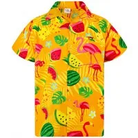 King Kameha Hawaiihemd "Flamingo Melone" Funky Hawaiihemd Herren Kurzarm Fronttasche Stylish