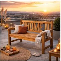 LebensWohnArt Sitzbank Massivholz Teak Sitzbank HOME 120cm Gartenbank Holzbank