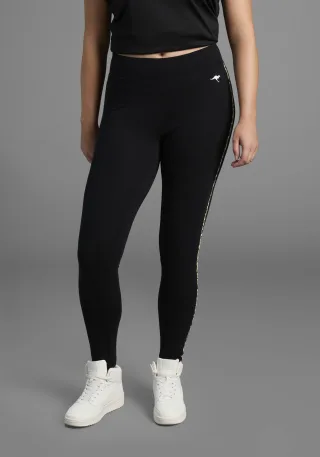 KangaROOS Leggings mit seitlichen Streifen im Leo-Print, große Größen