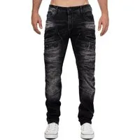 Cipo & Baxx Regular-fit-Jeans Herren Regular Fit Hose Stonewashed BA-CD491 (1-tlg) mit Kontrastnähten in Orange/Weiß