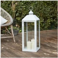 Lights4fun LED Laterne Große Perth Metall Laterne weiß mit 3 TruGlow® Outdoor Kerzen mit Fern