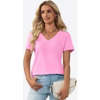 Imily Bela T-Shirt Damen V-Ausschnitt T-Shirt mit Kurzarm Casual Basic Oberteil (Packung, 1-tlg., 1per-Pack) in Unifarbe
