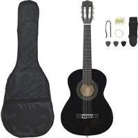 furnicato Akustikgitarre Klassische Kinder-Gitarre 52,5 cm Massivholz Schwarz mit Zubehör, Saiteninstrument mit Tasche, Gurt, Stimmpfeife und drei Zupf-Picks