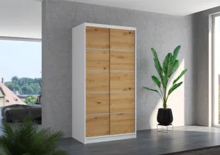 Schiebetürenschrank Schrank Nr.130 in Weiß- Artisan matt 100x200x58 cm