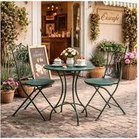 HTI-Living Garten-Essgruppe Sitzgruppe Metall grün Bistro Set Tisch und 2 Stühlen Balkon Terrasse, (Set, 3-tlg., 1 Tisch 2 Stühle), Sitzgruppe Essgruppe Balkonset