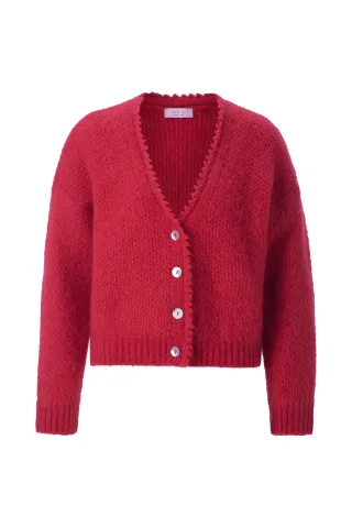 Rich & Royal - V-Neck Cardigan Tuck Stitch holiday red - Gr. - M