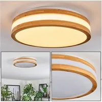 hofstein Deckenleuchte moderne Deckenlampe aus Metall/Bambus/Kunststoff in Weiß/Natur, LED wechselbar, 3000 Kelvin, Leuchte im angesagten Boho-Design (28, 5cm), 1700 Lumen, LED 16 W