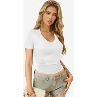 Imily Bela T-Shirt Damen Sexy Kurzarmtops (Packung, 1-tlg., 1per-Pack) einfarbig