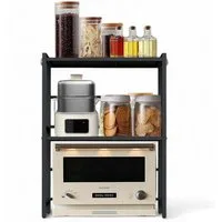 DanDiBo Küchenregal Erweiterbar für Arbeitsplatte Schwarz Stehend 3 Stufig 40-64 cm Regal, Verstellbares Küchenregal Regal Küche Klein Standregal