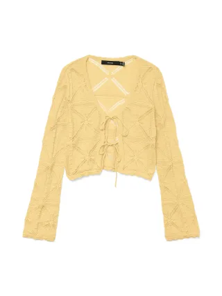 VERO MODA - VMLOLA LS V-NECK BOW CARDIGAN NOOS Golden Haze - Gr. - XL