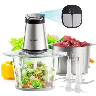 [EU Direct] BioloMix Mini Electric Food Chopper 300W Food Processors with 2 Bowls, Meat Grinder 4 Bi-Level Blades, for B