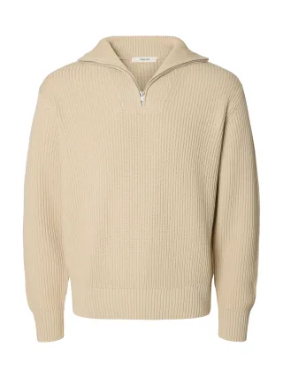 SELECTED MEN - SLMDRY LS KNIT HALF ZIP NOOS Oatmeal - Gr. - XL