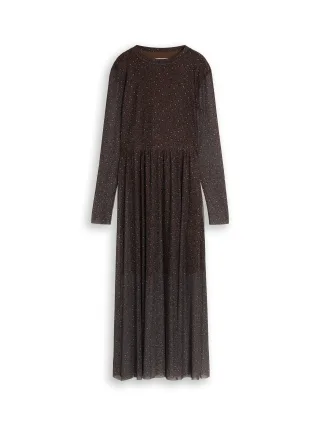 Denim Tom Tailor - Fitted Mesh Midi-Kleid mit Animal-Print brown black leo print - Gr. - XL