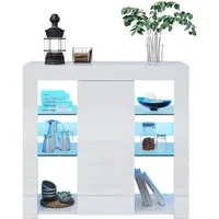 SONNI Sideboard Sideboard Küchenschrank mit LED Beleuchtung 90x35x83cm, Hochglanz, mit Schranktür und 4 glas Einlegeböden, Wohnzimmerschrank