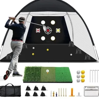 Bominfit Golf Practice Net 3M Portable Training Aid 6 Target Holes with Practice Mat for Backyard Driving Chipping and S