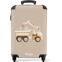 NoBoringSuitcases.com© Kinderkoffer Gelber Kipplaster in neutralen Farben 55x35x20cm, 4 Rollen, Handgepäck Koffer, Hartschalenkoffer Kinder, Reisekoffer Jungen