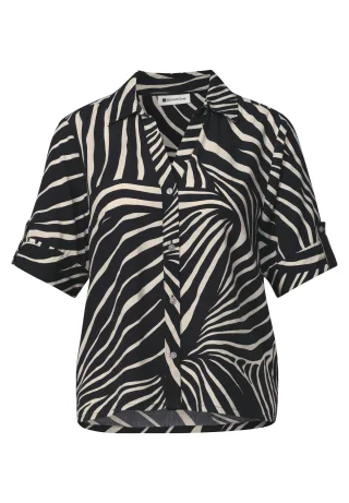 Street One - Kurzarm Hemdbluse mit Turn-Up-Details black - Gr. - 42
