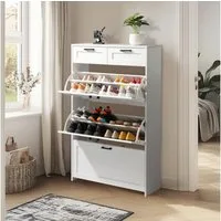 Karlhome Schuhschrank Schuhkommode mit 3 Klappen und 2 Schubladen (1-St) Schuhregal für Flur, platzsparend, 80 x 23 x 125 cm, Weiß