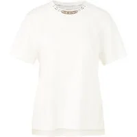Marc Cain T-Shirt Feminine Rigour Premium Damenmode elegant, mit Stickerei, Rundhals mit Strassstein- sowie Perlendetails