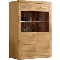 OTTO home Vitrine Ribe, 125 cm hoch, Fronten Massivholz, 4 breite Fächer Korpus Holzwerkstoff, 2Türen mit Glaseinsatz, einlegeboden verstellbar