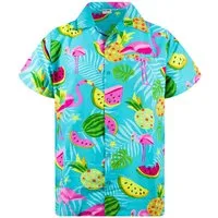 King Kameha Hawaiihemd "Flamingo Melone" Funky Hawaiihemd Herren Kurzarm Fronttasche Stylish