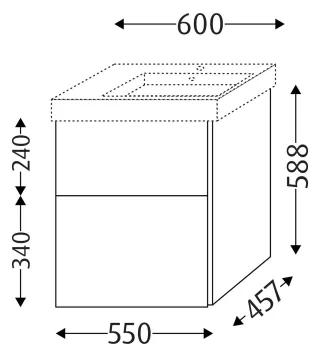 Sanipa WTU mit Auszügen für Becken rechts 3way (BP521) 588x550x457 Kaschmir-Matt, BP5211U BP5211U