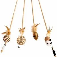 R2 Invest Katzenangel Katzenspielzeug 4er Set mit Katzenangel Feder Spielzeug für Katzen (4 Stück)