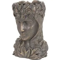 ML-DESIGN Blumentopf Pflanztopf Figur aus Kunstharz - Polyresin Pflanzgefäß Pflanzen Vase, Frauenkopf Bronze massiv Übertopf Pflanzer Gartendeko