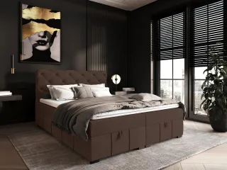 Boxspringbett Schlafzimmerbett GISEL 180x200cm Stoff Salvador Schokobraun
