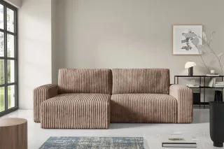 Ecksofa mit Schlaffunktion NATALIA in Stoff Tilia Beige Ottomane Links