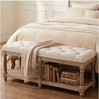 HomeMiYN Sitzbank Ottoman Sitzbank 2-Sitzer Polsterbank Leinenoptik bequem 240 kg (Packung), aus Massivholz Eiche