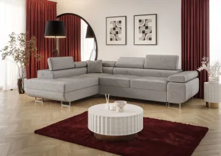 Ecksofa Schlafsofa Sofa MONARO Stoff Monolith Hellgrau Ottomane Links