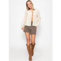 SASSYCLASSY Langarmbluse Feminine Bluse Damen mit Rüschen und Schleifen Luftige Damenbluse langarm aus Baumwolle zum Binden Beige Rosa Schwarz