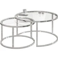 Lookway Couchtisch CIRI 2in1 GLASS mit Chrom Gestell (2er Set), Durchmesser: ⌀70 cm und ⌀50 cm