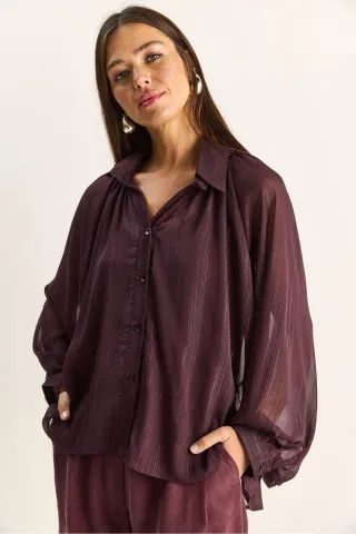 Lockeres Baumwoll-Chiffon-Shirt