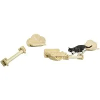 PawHut Katzen-Kletterwand für Wandmontage, Katzenstufen, Kratzbaum, Beige, 5-teiliges Katzentreppe mit 2 Kratzstämmen