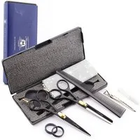 Haryali London Scheren-Set 6-Zoll-Scherenset mit Schneide- und Effilierschere in Schwarzgold, (1 paar, 2-tlg., 1x cutting scissors, 1x Effilierschere, 1x Kamm, 1x Öl, 1x Reinigungstuch), Bestens geeignet für professionelle Friseur- und Kosmetikschere