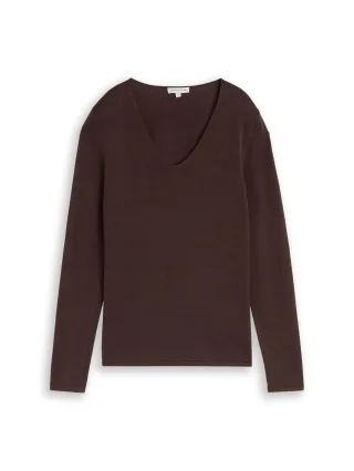 Tom Tailor - Strickpullover mit V-Ausschnitt java dark brown - Gr. - XL