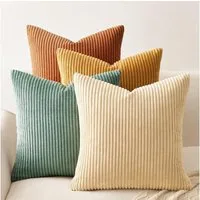 Topfinel Kissenbezüge 4er Set Kordsamt, flauschig Farbverlauf, Gestreift, kissenhüllen 50x50 dekokissen Orange-blau sofakissenbezug couchkissen