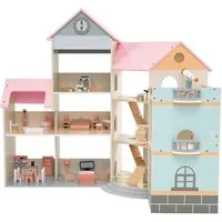 KOMFOTTEU Puppenhaus, 3-stöckiges Dollhouse mit 7 Zimmern, 42 Zubehörteilen