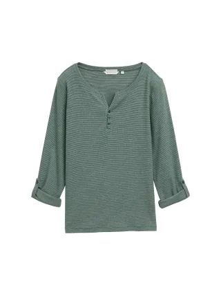 Tom Tailor - Langarmshirt mit Turn-Up-Funktion off white green small stripe - Gr. - XXXL
