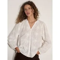 Apricot Spitzenbluse Floral bestickte Bluse mit Ballonärmeln