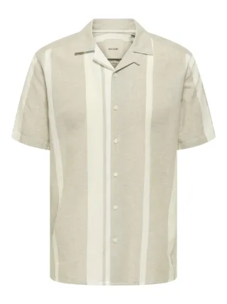 only & sons - Gestreiftes Hemd aus Leinenmischung - Onscaiden beige/grau - Gr. - M