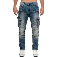 Cipo & Baxx Bikerjeans Herren Straight Fit Hose Stonewashed BA-CD780 Used-Waschung im Marmor-Look