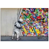 Leinwando Leinwandbild Banksy junge hinter dem Vorhang / Graffiti Bilder zum Aufhängen