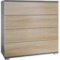 Vladon Kommode Pavos V3 (Sideboard, mit 4 Schubladen), Anthrazit matt/Eiche sägerau (76 x 76 x 35 cm)