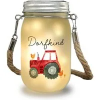 speecheese Dekolicht Dorfkind roter Traktor Solarlicht mit Spruch Dorfkind