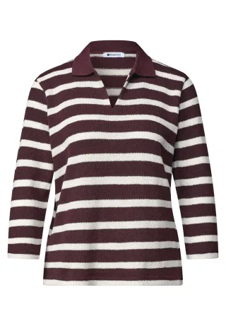 Street One - 3/4-Arm Poloshirt mit Streifenmuster rustic rouge - Gr. - 44